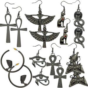 8 Pairs Women Egyptian Ancient Costume Dangle Set Earrings Cross Snake Hoop Stud